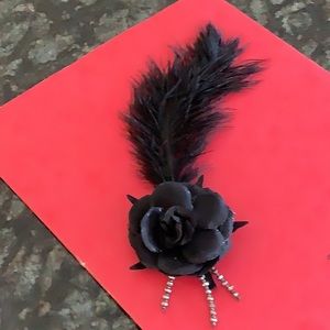Black Feather Hair Clip with beads and flower
